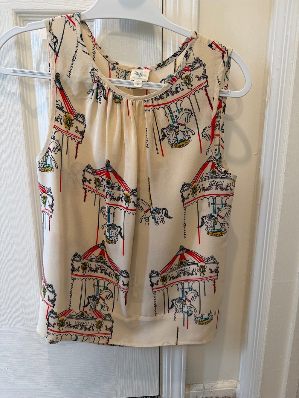 Anthropologie Cream Carousel Print Sleeveless Tank